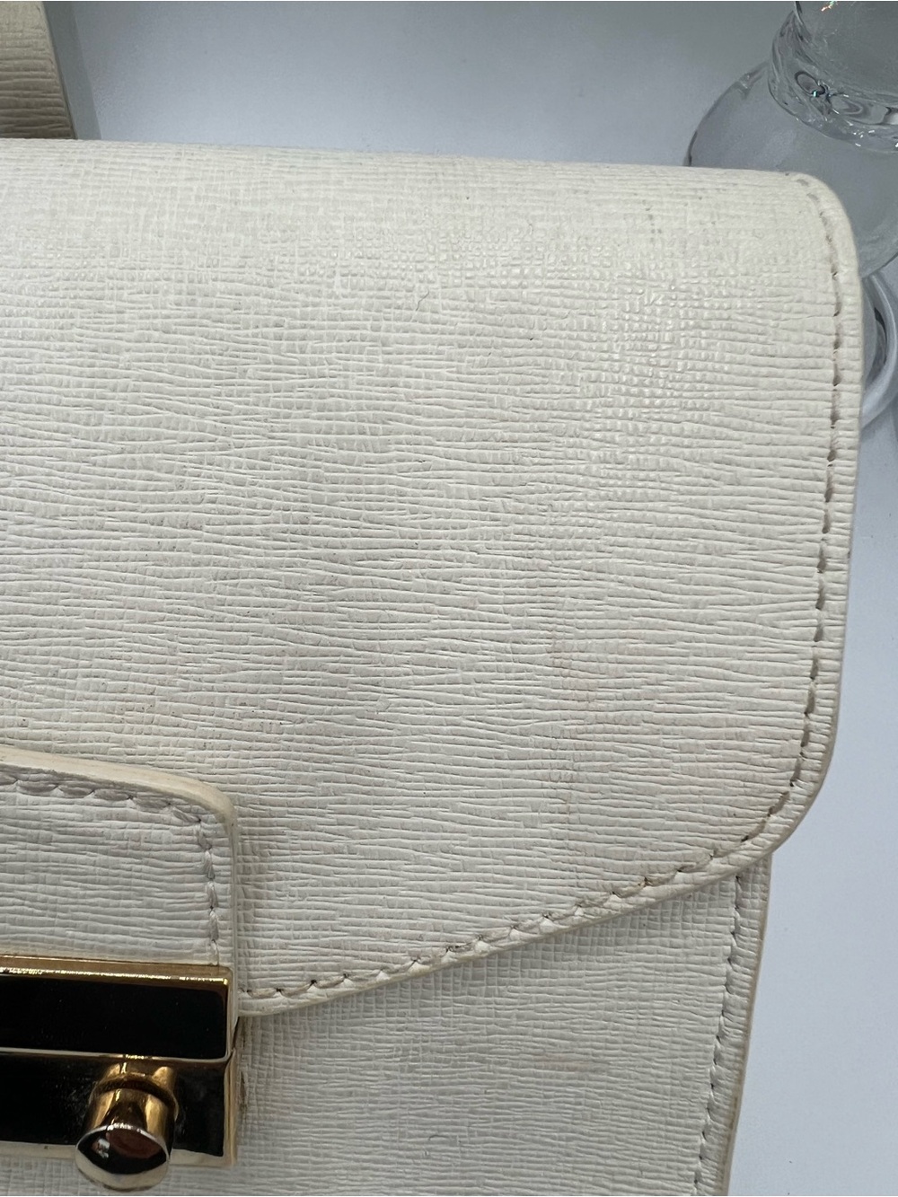 Furla Cream Leather Crossbody with Gold Chain Strap - Picture 9 of 13